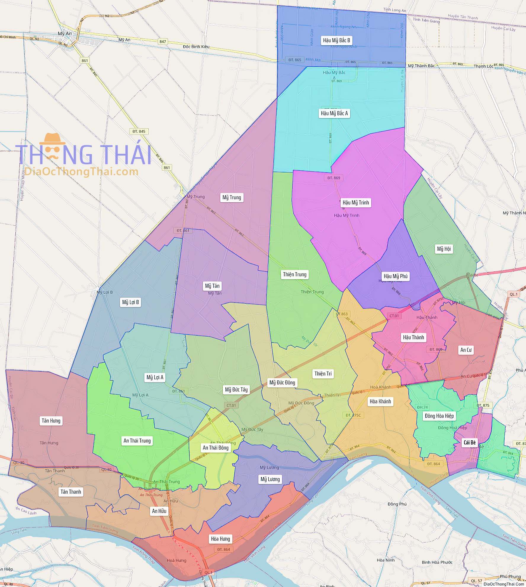 Bản đồ huyện Cái Bè (Kích thước lớn).
