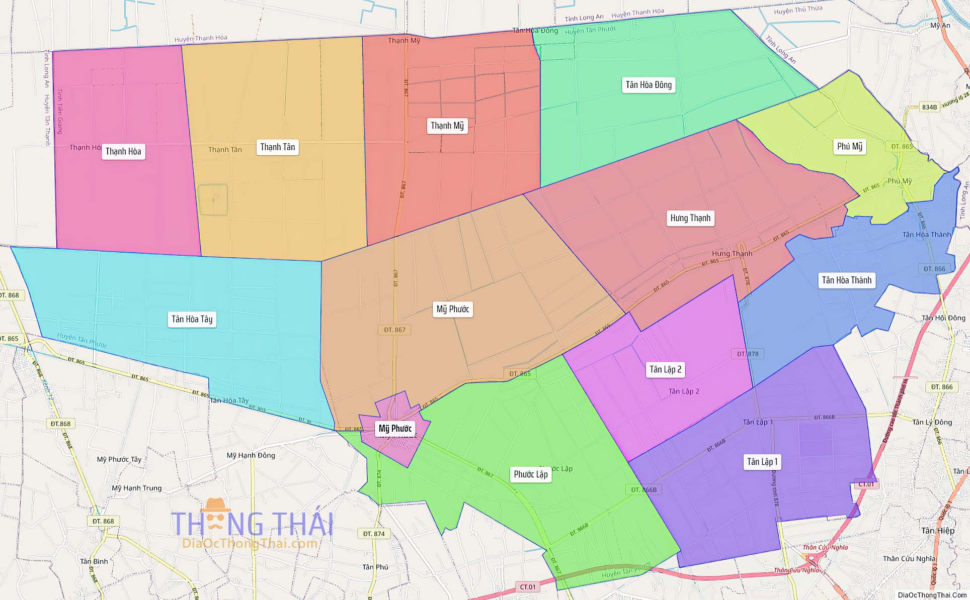 Bản đồ huyện Tân Phước (Kích thước lớn).