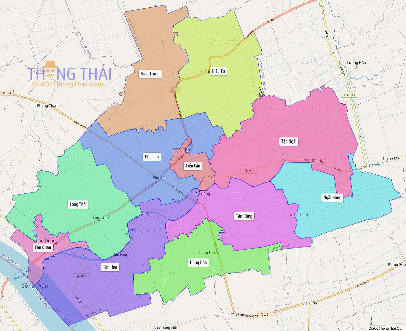 Bản đồ huyện Tiểu Cần (Kích thước lớn).