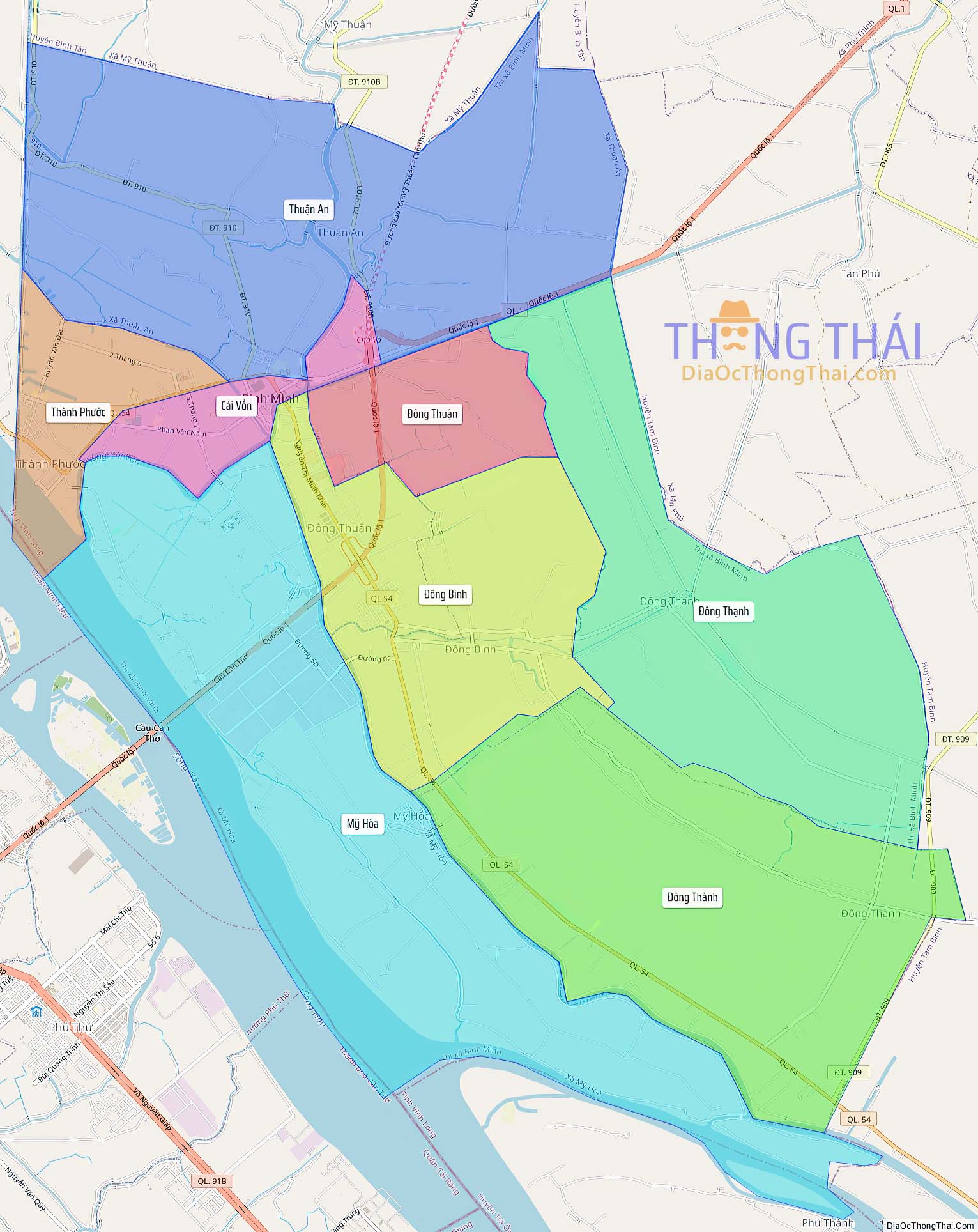 Bản đồ thị xã Bình Minh (Kích thước lớn).