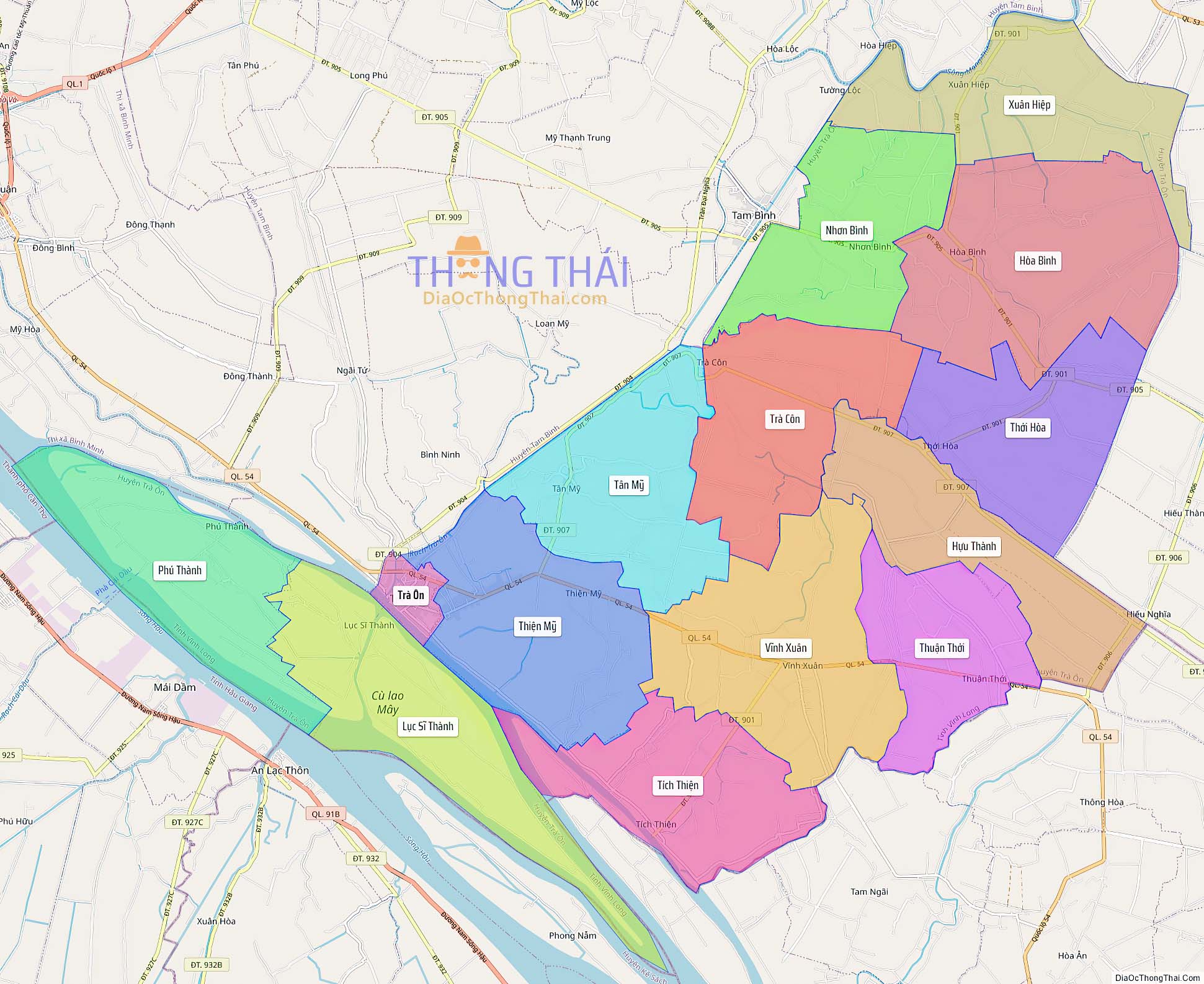 Bản đồ huyện Trà Ôn (Kích thước lớn).