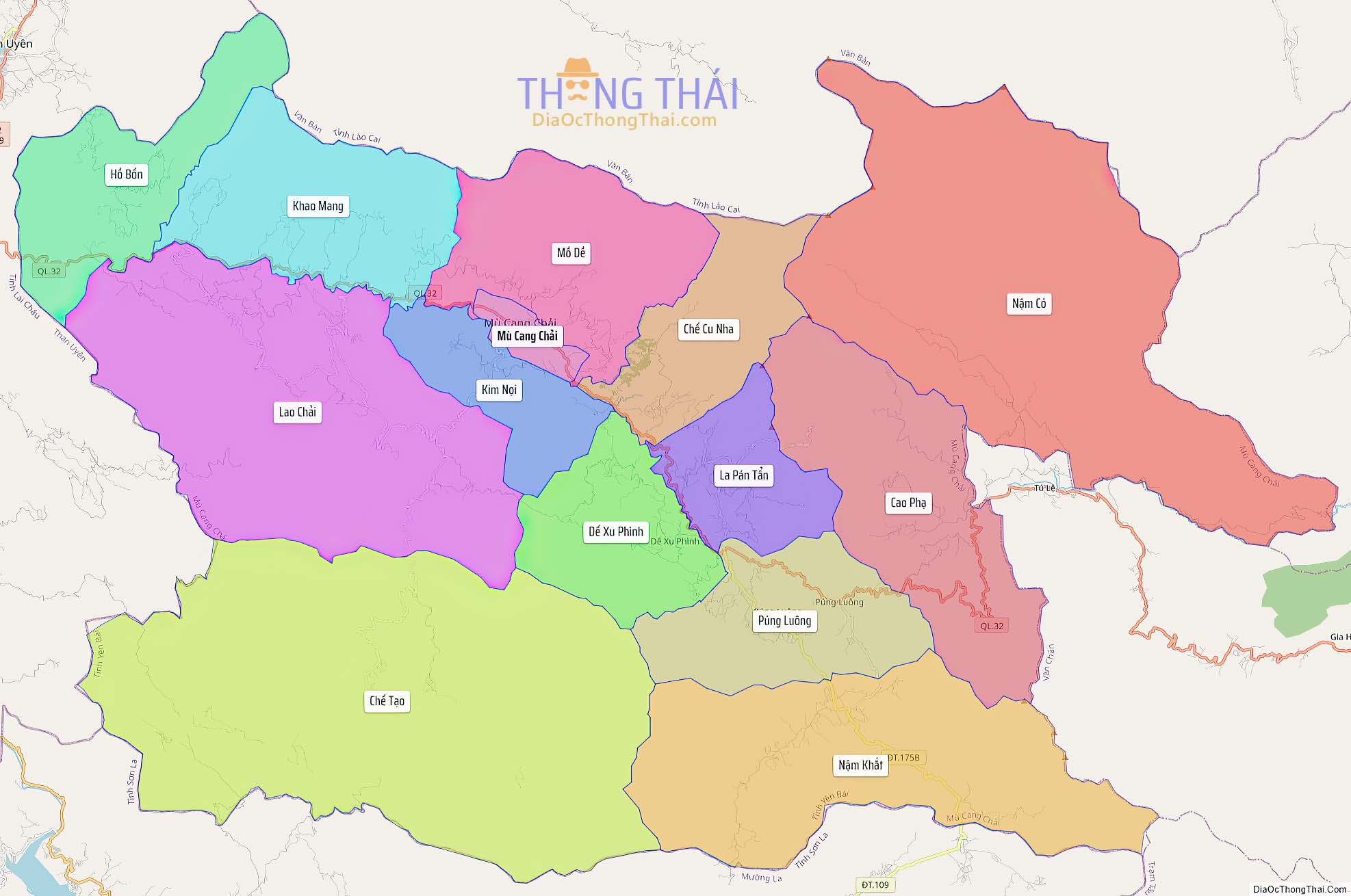 Bản đồ huyện Mù Căng Chải (Kích thước lớn).