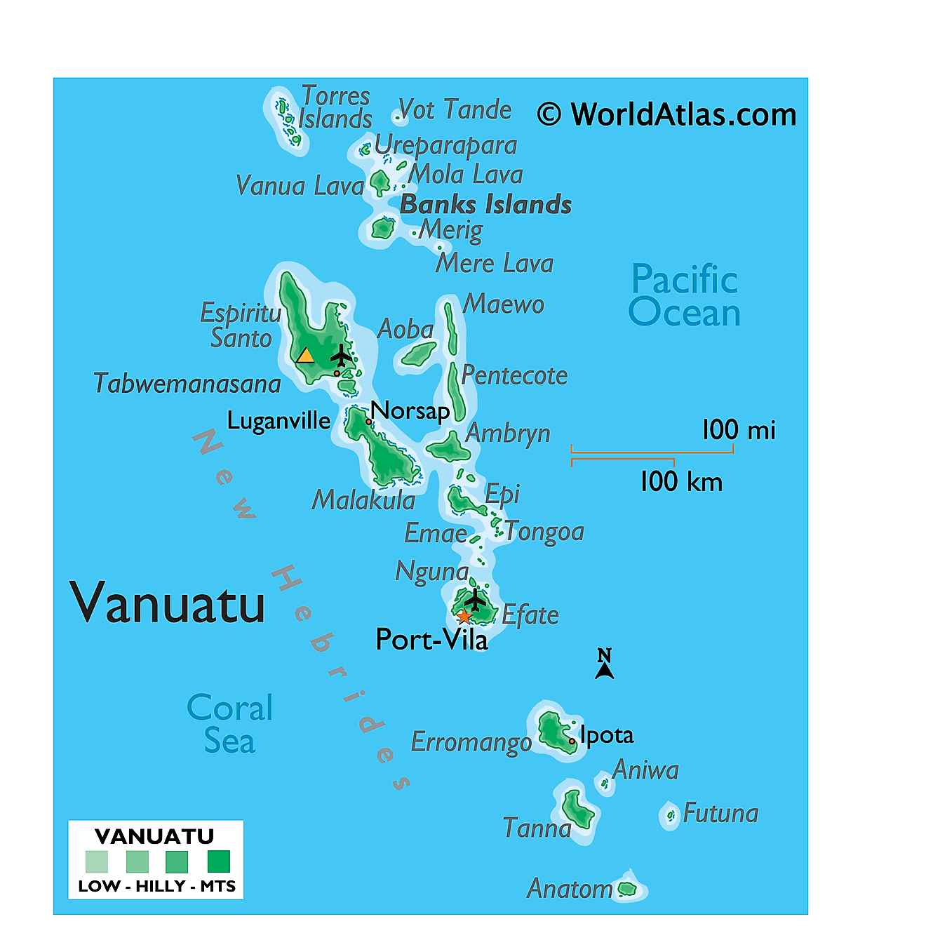 Bản đồ vật lý của Vanuatu