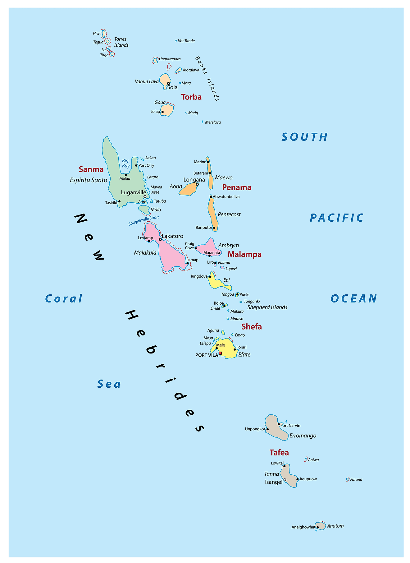 Bản đồ các tỉnh của Vanuatu