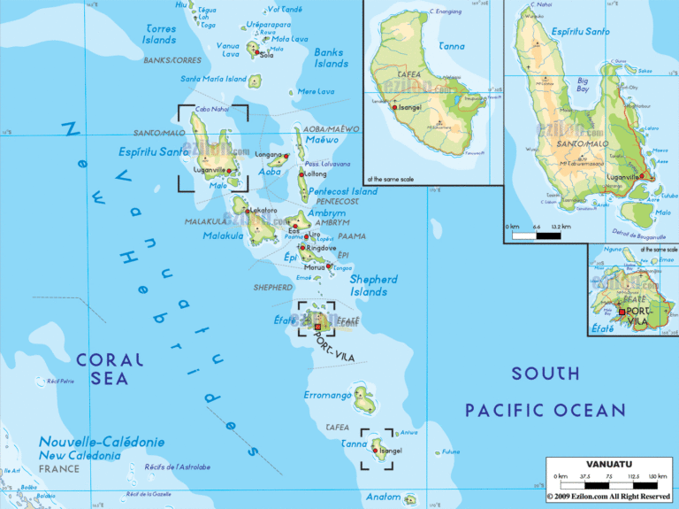 Bản đồ tự nhiên Vanuatu khổ lớn