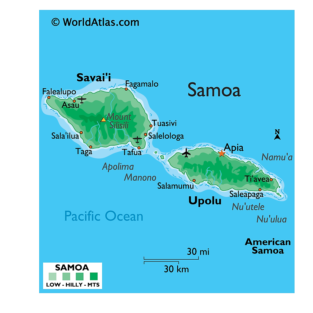 Bản đồ vật lý của Samoa