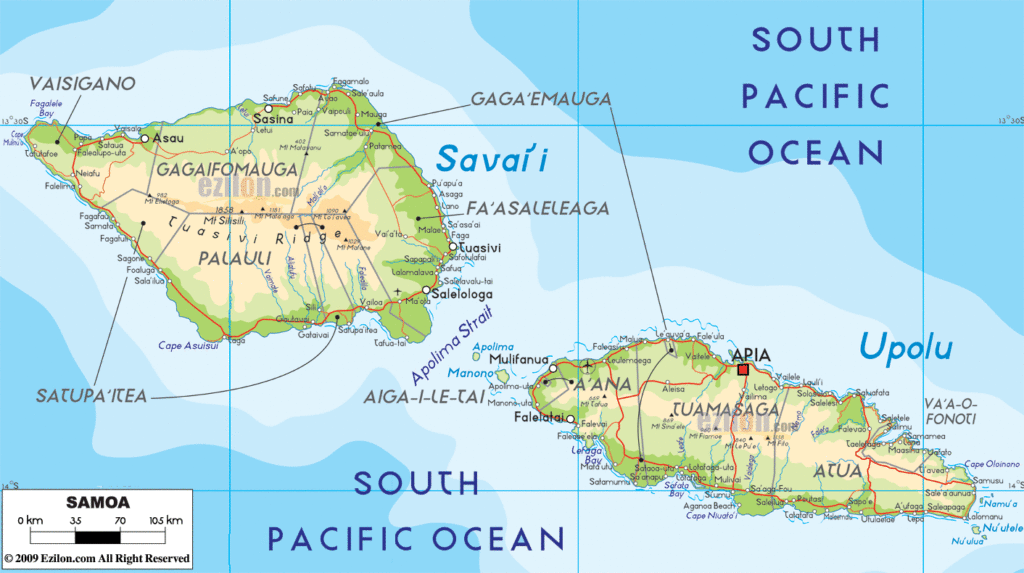 Samoa physical map.