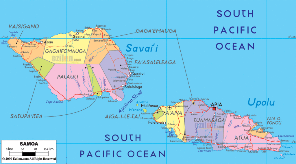Samoa political map.