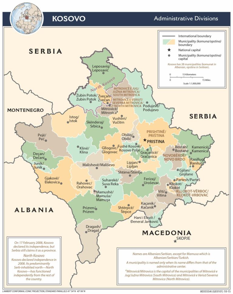 Bản đồ hành chính Kosovo khổ lớn