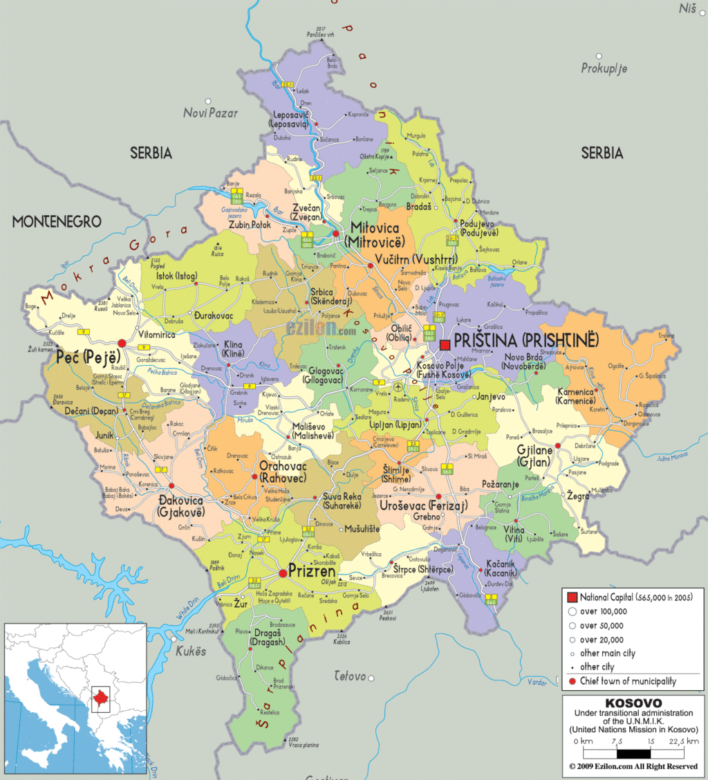 Kosovo political map.