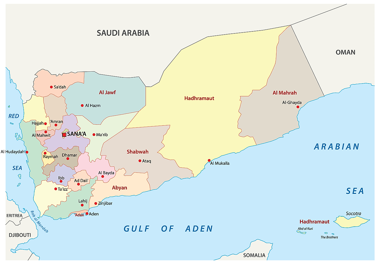 Bản đồ các tỉnh và huyện của Yemen