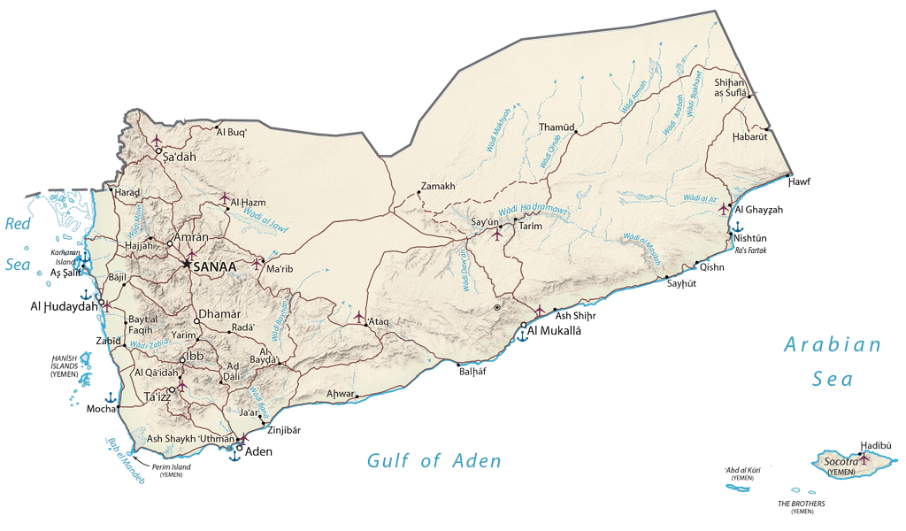 Bản đồ vật lý Yemen