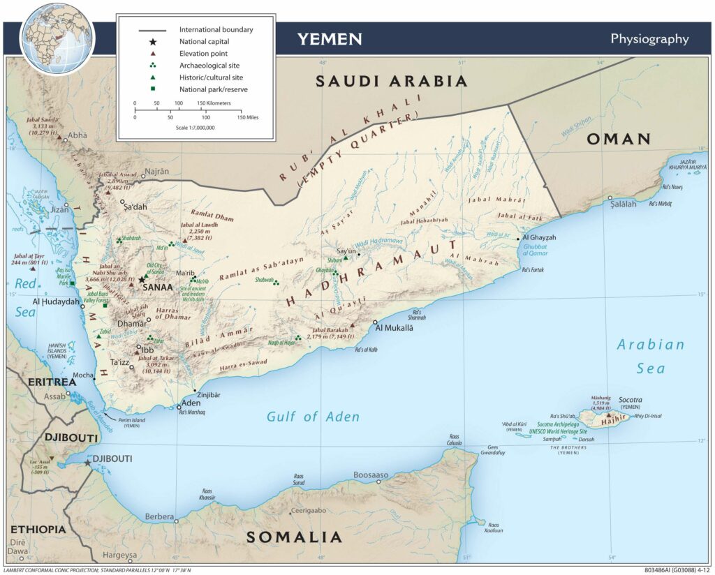 Yemen physiography map.