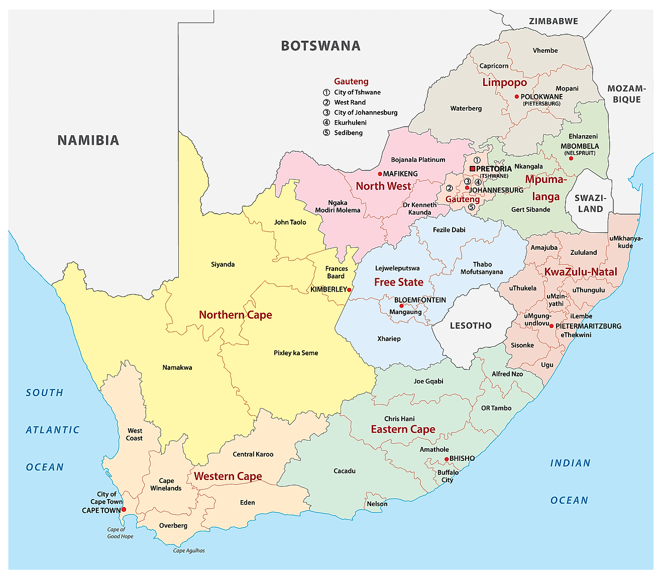 Bản đồ các tỉnh của Nam Phi