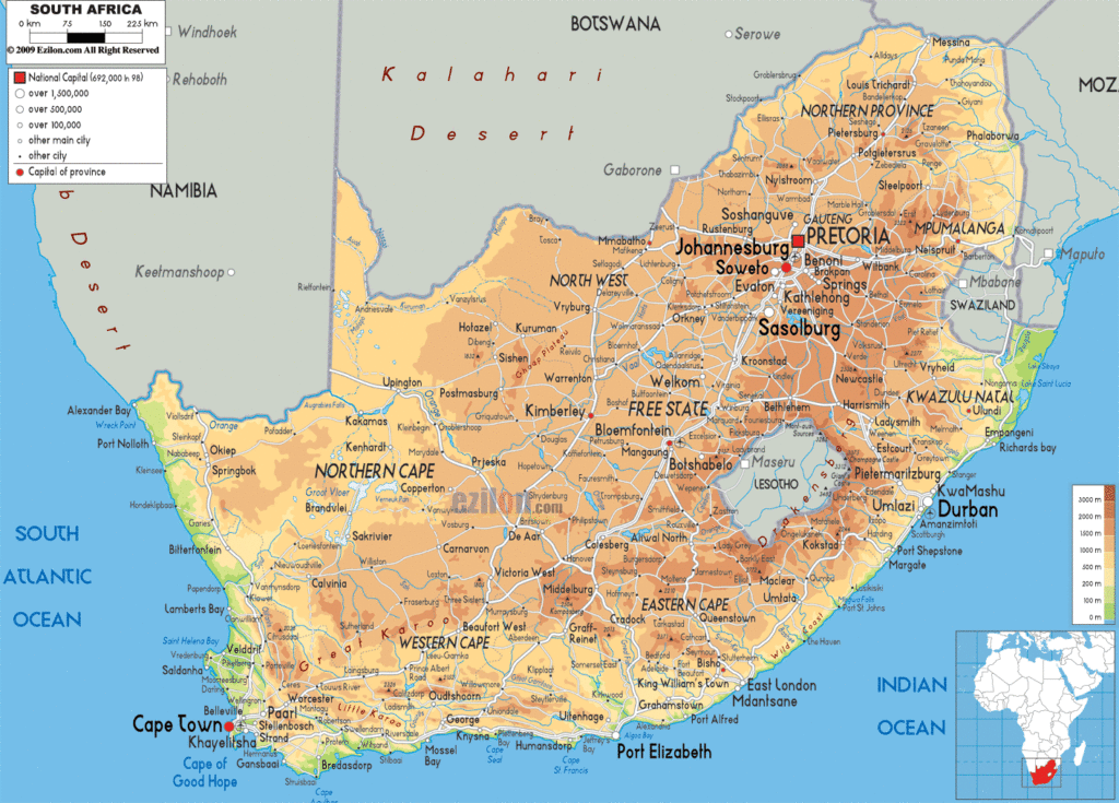 Bản đồ vật lý Nam Phi