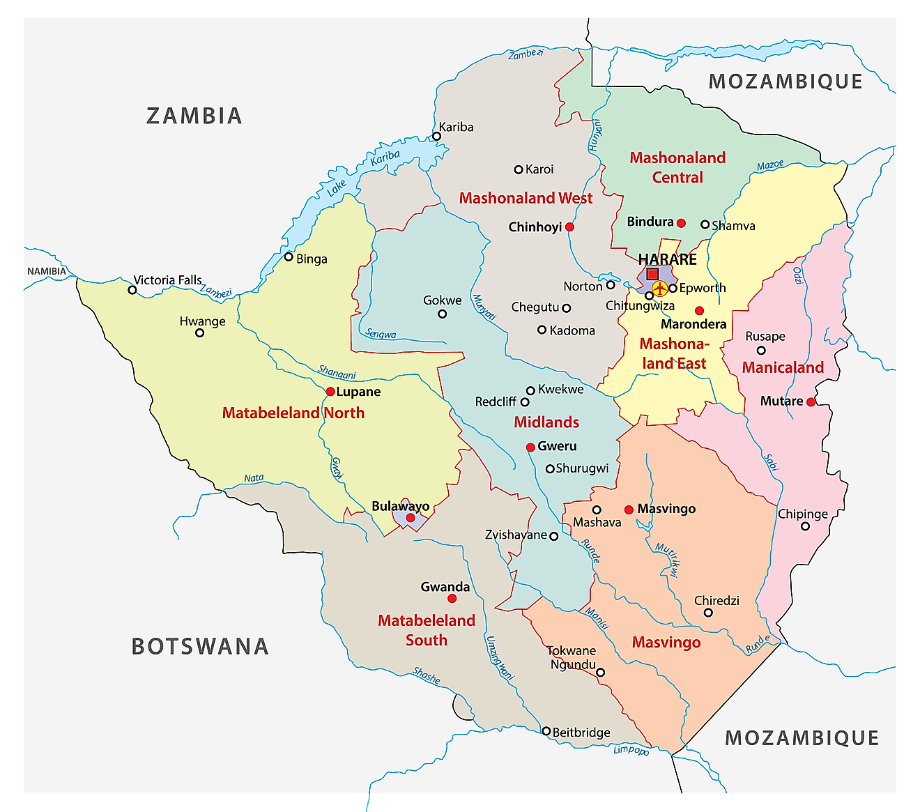 Provinces of Zimbabwe Map 
