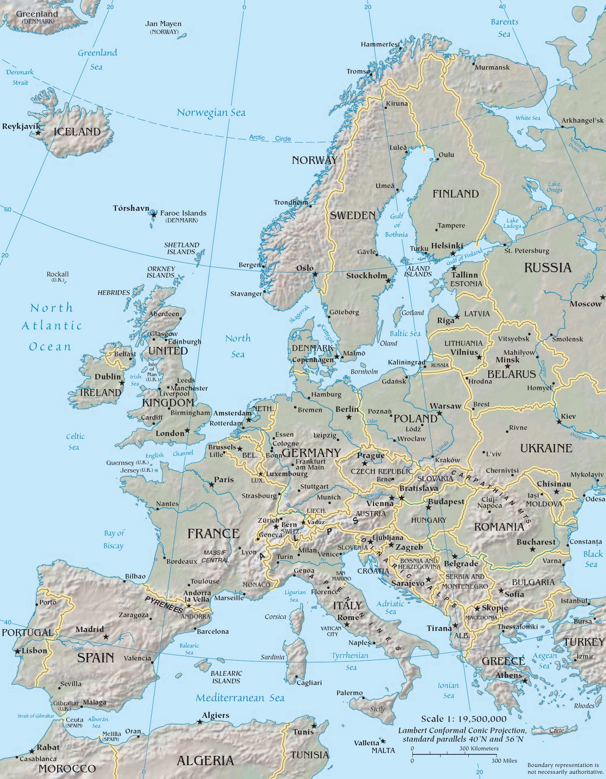 Bản đồ vật lý châu Âu